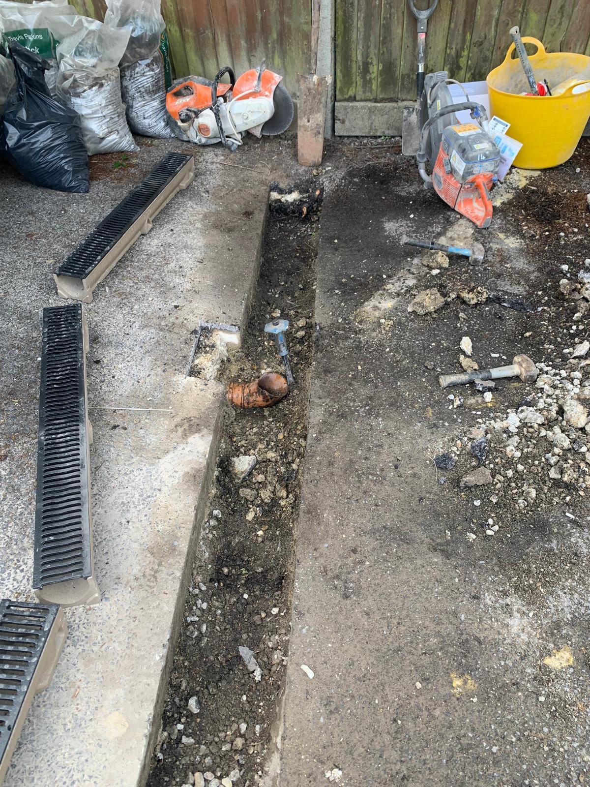 Excavation works for commercial drainage repairs and channel drain installation
